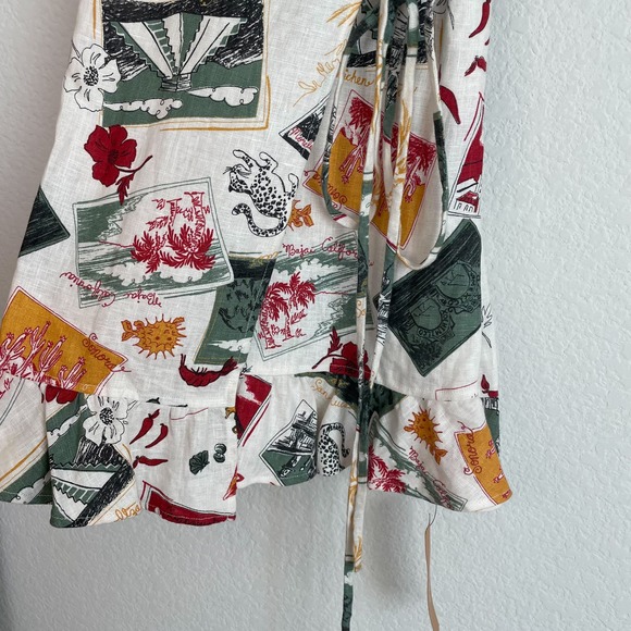 Reformation Carmelo Linen Wrap Mini Dress in Vacaciones Novelty Print - Picture 5 of 8